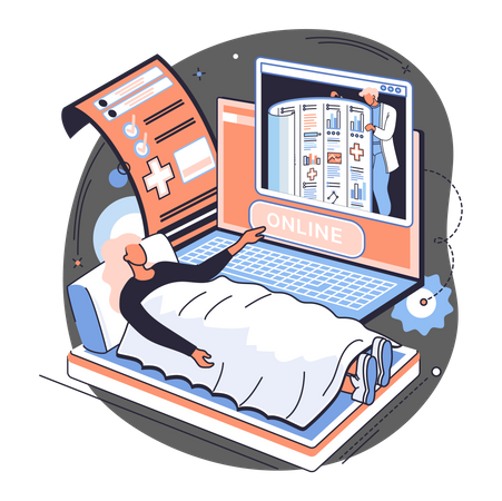 Sick patient using online doctor consultation Illustration