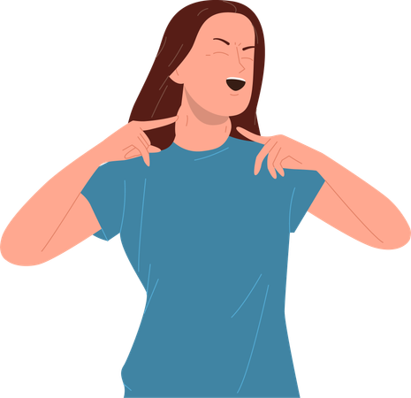 Sick woman pointing at swollen inflamed lymph nodes on neck  Illustration