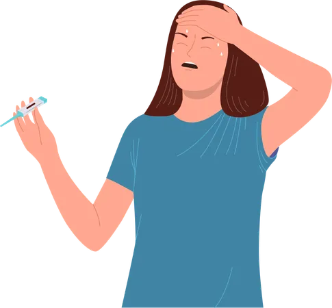 Sick woman suffering from high body temperature and excessive sweating  Illustration