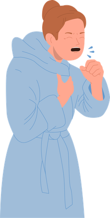 Sick woman wearing bathrobe coughing feeling unhealthy  イラスト