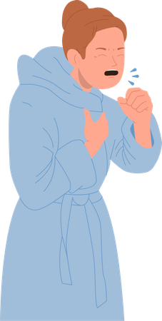 Sick woman wearing bathrobe coughing feeling unhealthy  Illustration