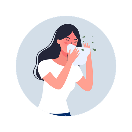 Sick woman with runny nose Illustration