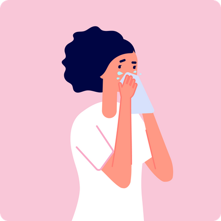 Sick woman with runny nose  イラスト