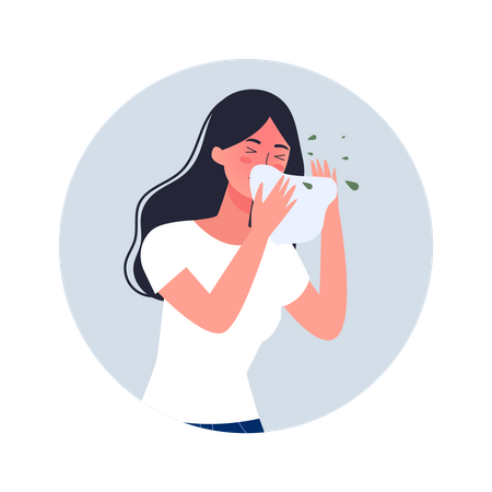 Sick woman with runny nose  Illustration