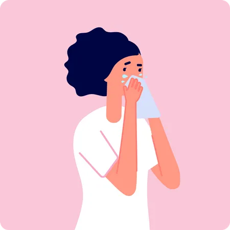 Sick woman with runny nose  Illustration