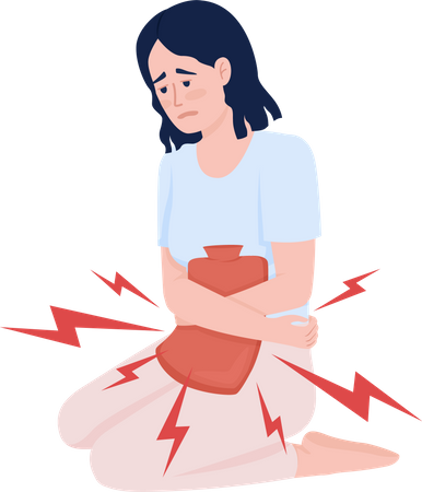 Sickly looking girl with hot water bottle  Illustration