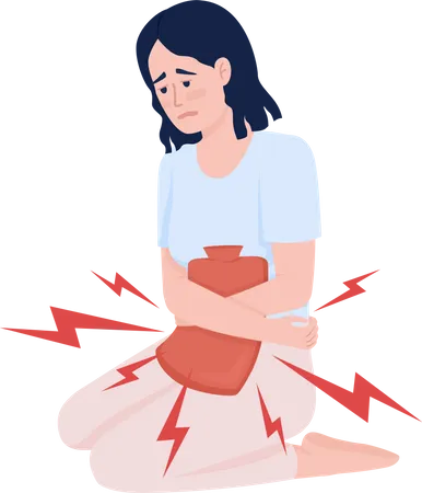 Sickly looking girl with hot water bottle  Illustration