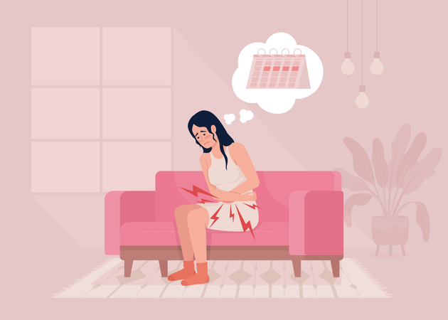 Sickly looking girl with hot water bottle Illustration