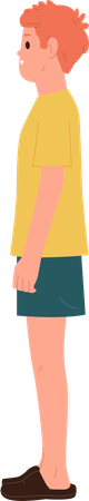 Side view of teenage red-haired boy child wearing home clothes  Illustration