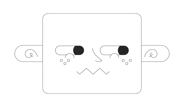 Sideways Looking Shy Black And White 2 D Vector Avatar Illustration Embarrassed Smile Outline Cartoon Character Face Isolated Nervous Expression Ashamed Side Eyes Flat User Profile Image Portrait Illustration