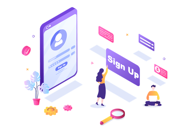 Sign Up Login  Illustration