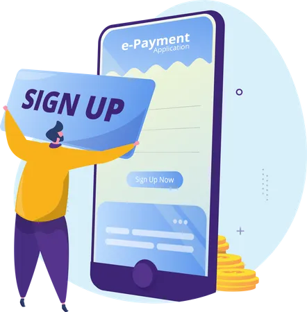 Sign up or registration to e-payment application Illustration
