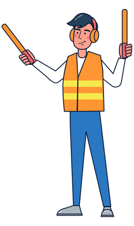 Signalisation du Marshaller de l'aéroport à l'avion  Illustration