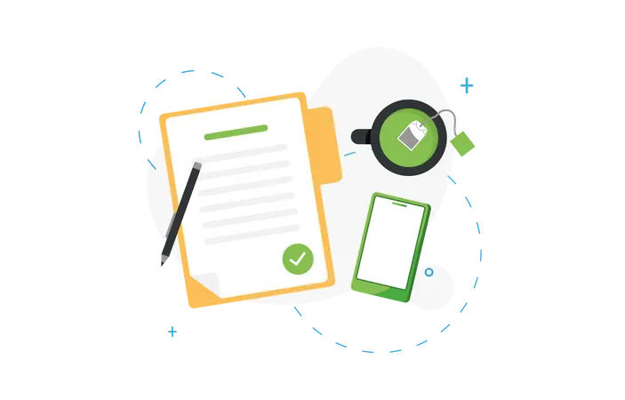 Signed Document Or To Do List And Phone Business Object Icon Concept Flat Design Isolated On White Background イラスト