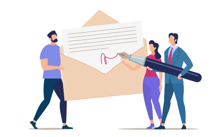 Signing and Mailing Document Illustration