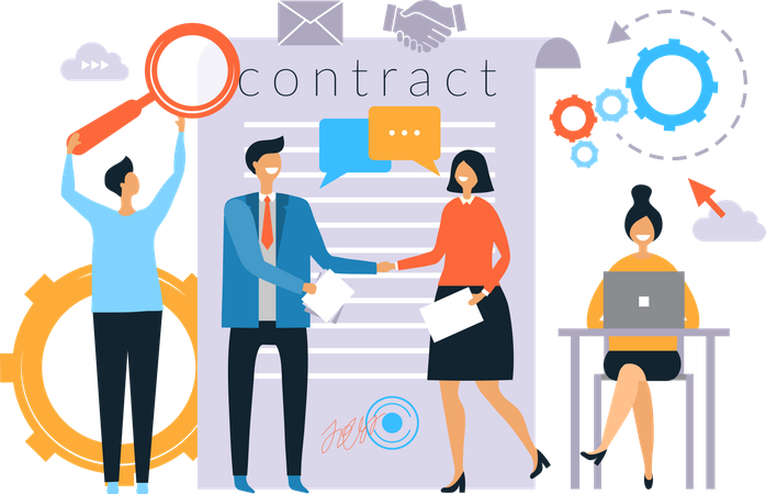Signing business partnership contract  Illustration