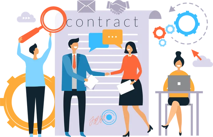 Signing business partnership contract  Illustration