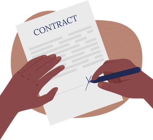 Signing on contract papers Illustration