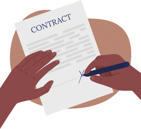 Signing on contract papers  Illustration