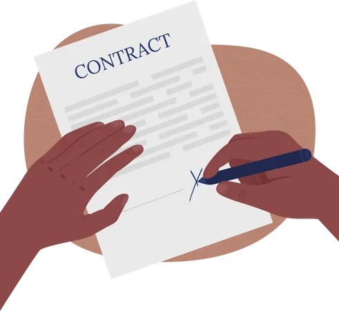 Signing on contract papers  Illustration