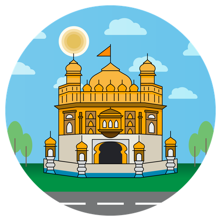 インド アムリトサルのシク教グルドワラ ゴールダー寺院  イラスト