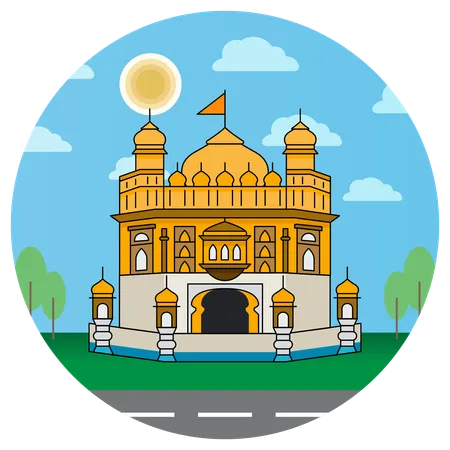 インド アムリトサルのシク教グルドワラ ゴールダー寺院  イラスト