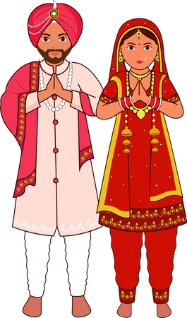 Sikh-Hochzeitspaar grüßt Namaste  Illustration