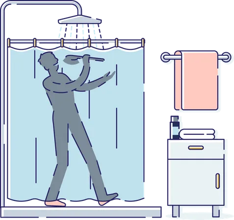 Silhouette man sing while taking shower  Illustration