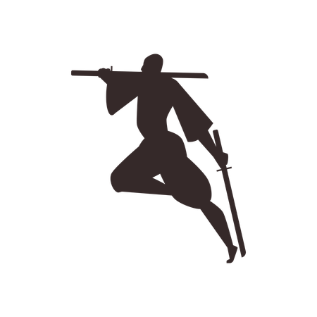 Silhouette of a ninja in a dynamic jump  Illustration