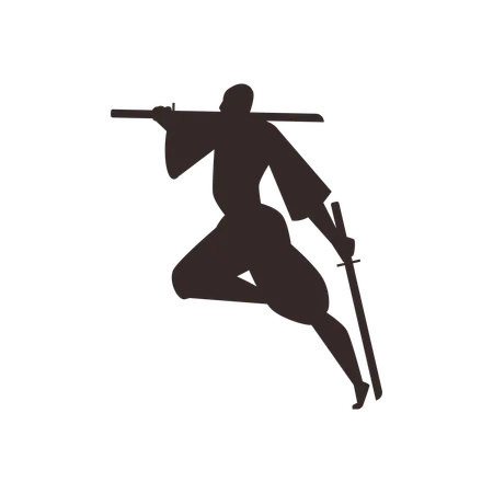 Silhouette of a ninja in a dynamic jump  Illustration