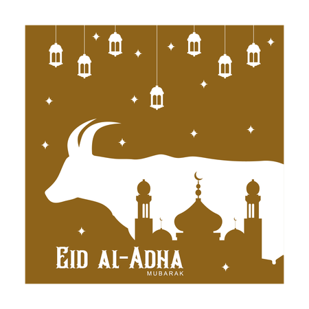 Silhouette of goat and mosque with night atmosphere  Illustration