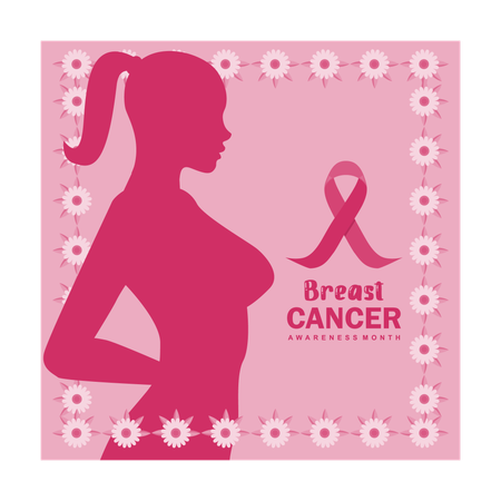 Silhouette of woman with pink ribbon  Illustration