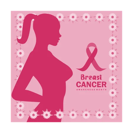 Silhouette of woman with pink ribbon  Illustration