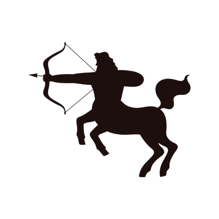 Silhueta negra de tiro com arco centauro  Ilustração