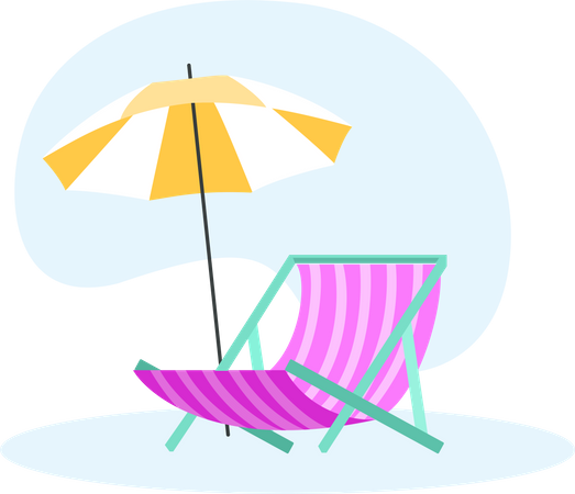 Silla de playa y sombrilla  Ilustración