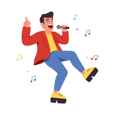 Silly boy doing singing  Illustration