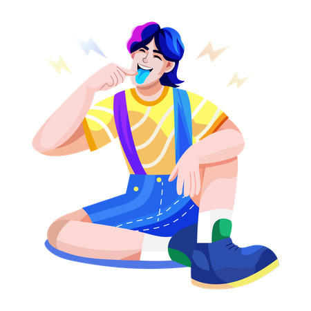 Silly boy sitting on floor while giving funny pose  Illustration