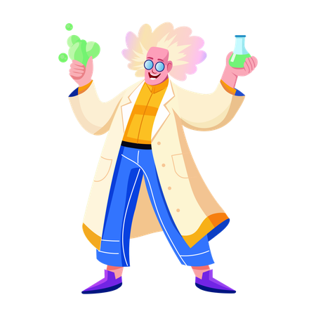 Silly Scientist doing chemical experiment  Illustration