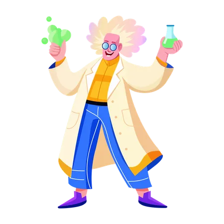 Silly Scientist doing chemical experiment  Illustration