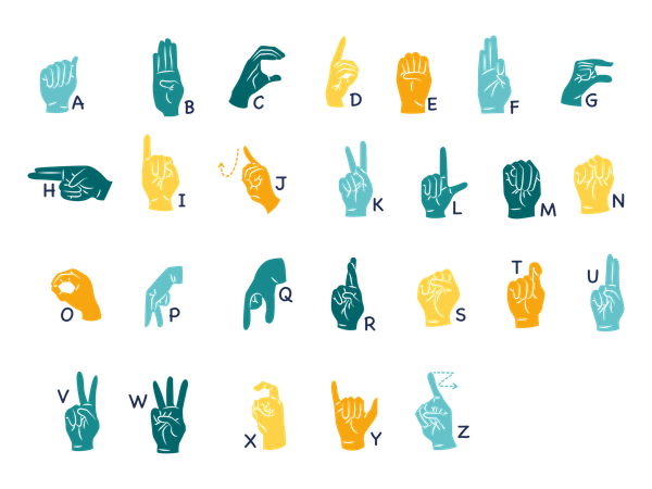 Silueta de lenguaje de señas americano  Ilustración
