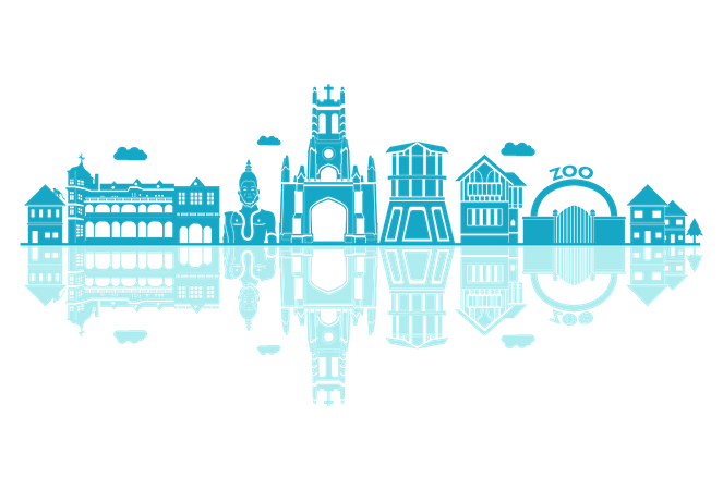 Silueta de Shimla Skyline con reflejos  Ilustración