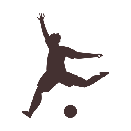 Silueta de un jugador de fútbol corriendo y pateando un balón  Ilustración