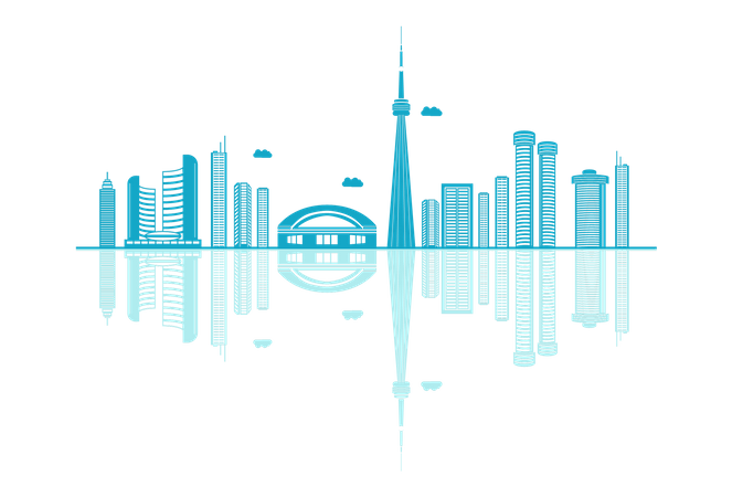 Silueta del horizonte de Canadá con reflejos  Ilustración