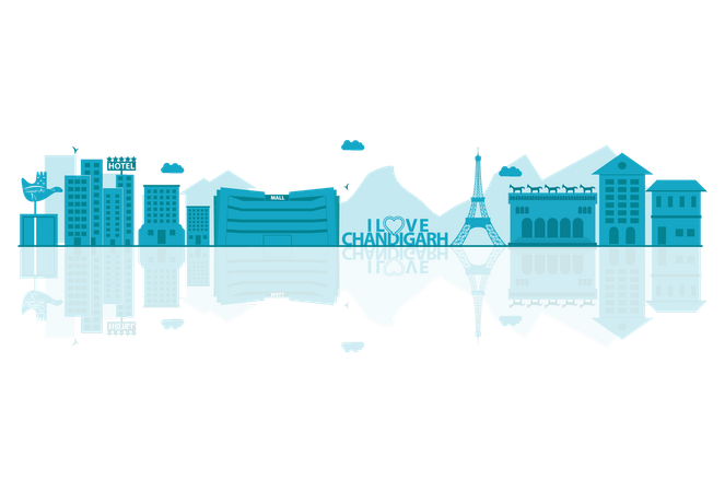 Silueta del horizonte de Chandigarh con reflejos  Ilustración