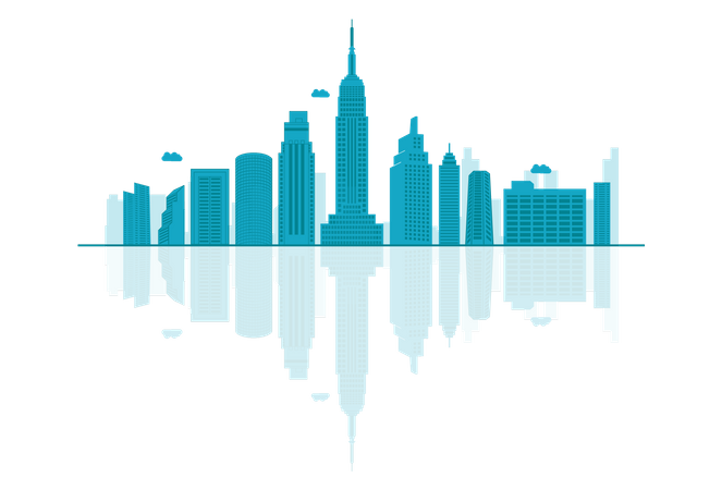 Silueta del horizonte de Estados Unidos con reflejos  Ilustración
