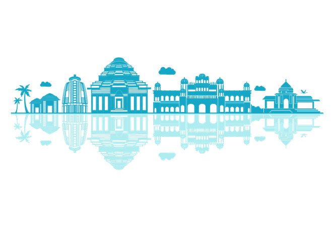 Silueta del horizonte de Odisha con reflejos  Ilustración