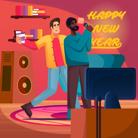 Silvester bei Freunden feiern  Illustration