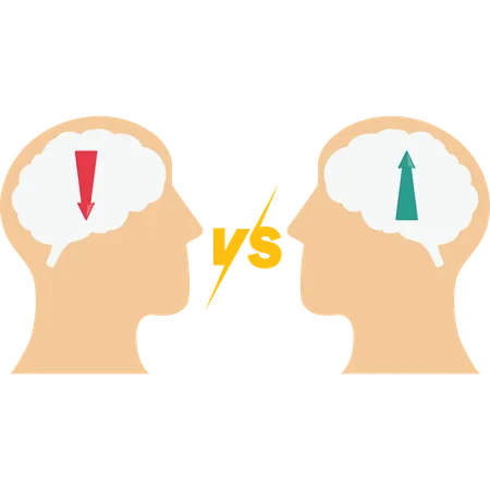 Símbolo de cabeças humanas com mentalidade fixa vs mentalidade de crescimento  Ilustração