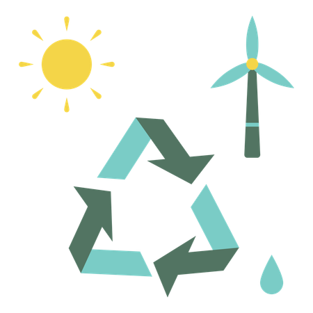 Recicle o símbolo com moinho de vento e sol  Ilustração