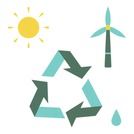 Recicle o símbolo com moinho de vento e sol  Ilustração